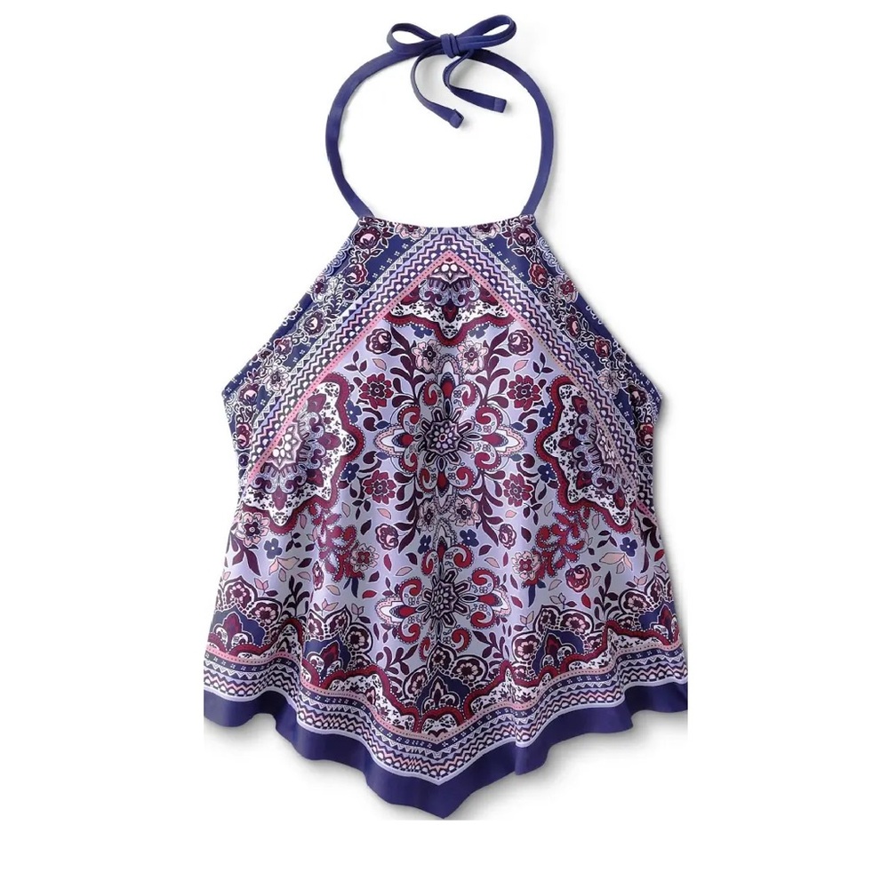 Kona Sol XS Purple Paisley Halter Swim Tankini Top